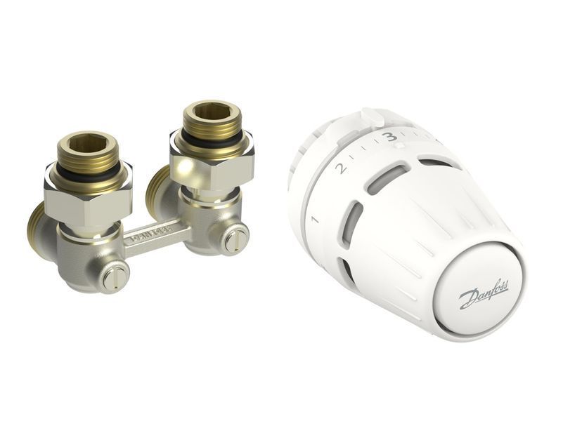 Комплект термостатичний Danfoss Regus RA + RLV-KB, H-подібний, нижнє підкл, 1/2", кутовий 015G5309 фото