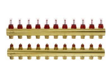 Розподільний колектор Danfoss FHF-F, 11+11 контурів, з ротаметрами, латунь 088U0531 фото