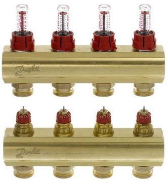 Розподільний колектор Danfoss FHF-F, 4+4 контури, з ротаметрами, латунь 088U0524 фото