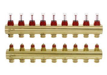 Розподільний колектор Danfoss FHF-F, 9+9 контурів, з ротаметрами, латунь 088U0529 фото