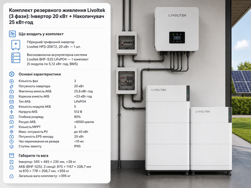 Комплект системи резервного живлення Livoltek (3 фази): Інвертор 20 кВт + Накопичувач 25 кВт&middot;год Комплект_0027 фото
