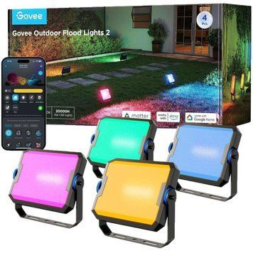 Набор настенных светильников Govee H8057 Outdoor FLood Lights, 4шт, RGBICWW, WI-FI/Bluetooth, чорний H8057C11 фото