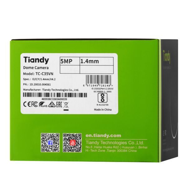 Камера IP Tiandy TC-C35VN Spec:I3/E/Y/1.4mm/V4.2, 5MP, Fisheye, 1.4mm, f/2.0, IR30m, PoE TC-C35VN фото